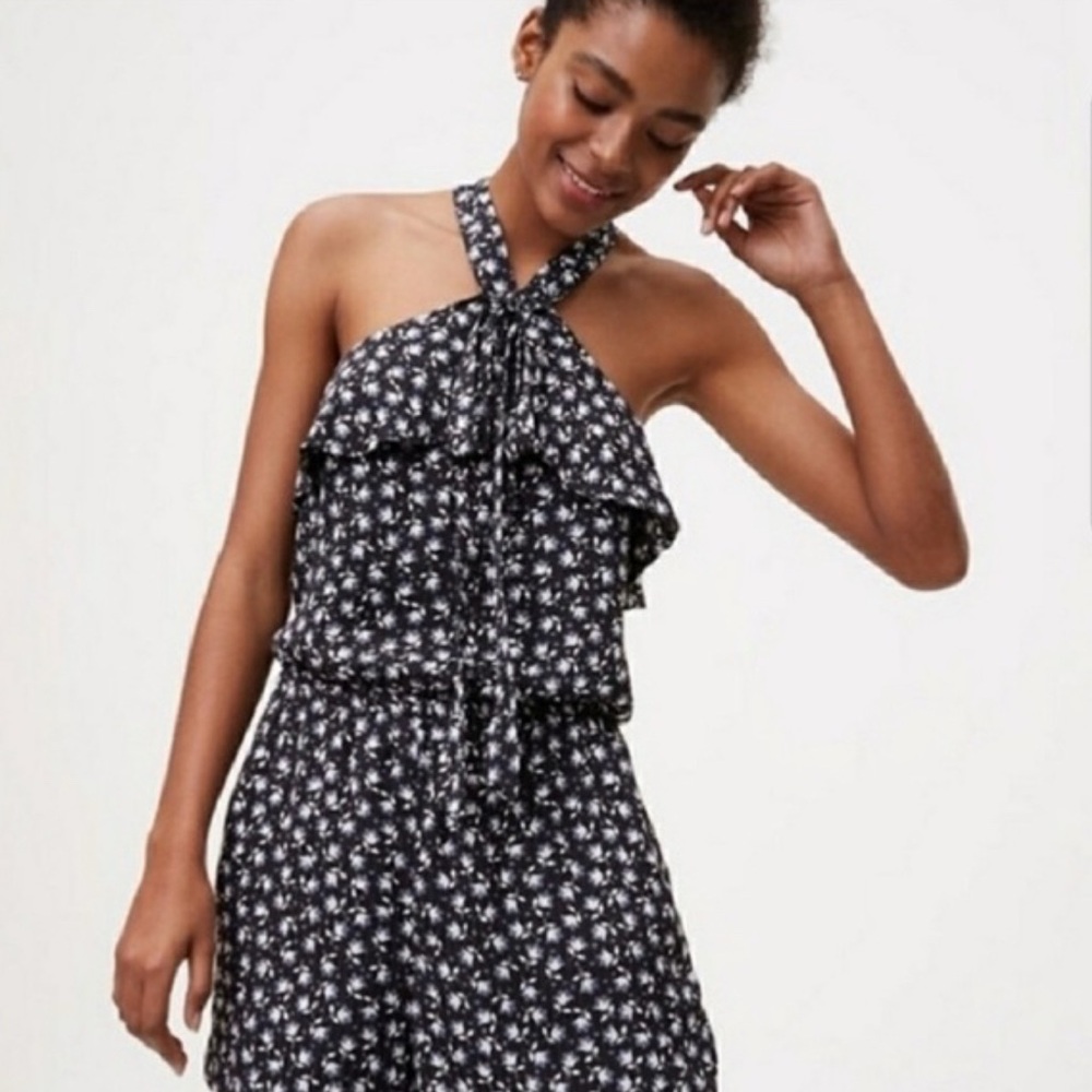 Loft Floral Black and White Shorts Romper